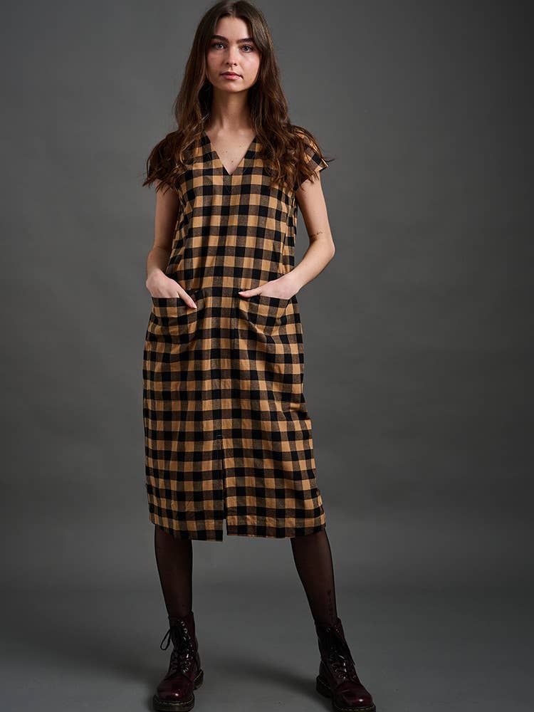 Padma Pocket Dress Black and Tan Mix