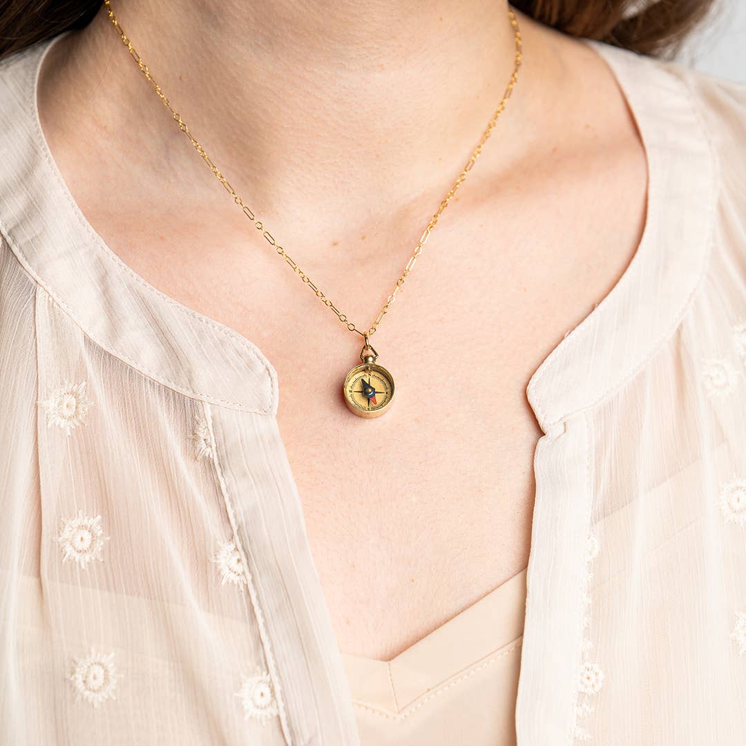 Tiny Compass Necklace - Gold Filled Chain