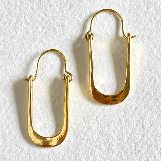 Brass hoop unique handmade oval earrings