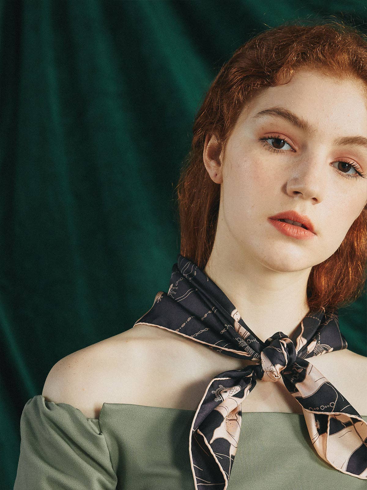 "Datura" Silk Bandana Scarf - Espresso