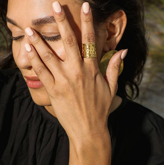 Moon Adjustable Cuff Ring | Brass