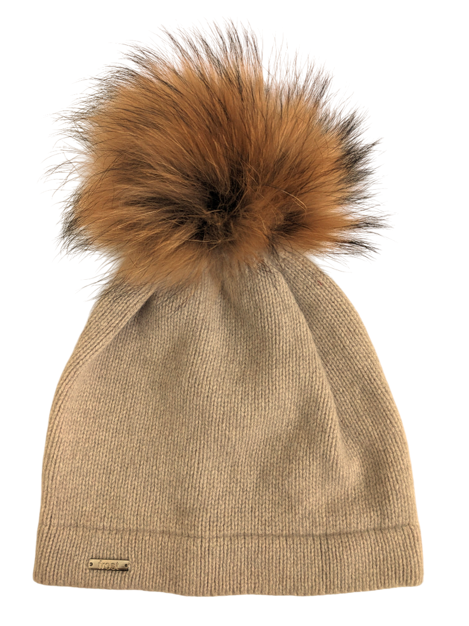 50% Cashmere 50% Merino Knitted Hat, Detachable Fur Pompom