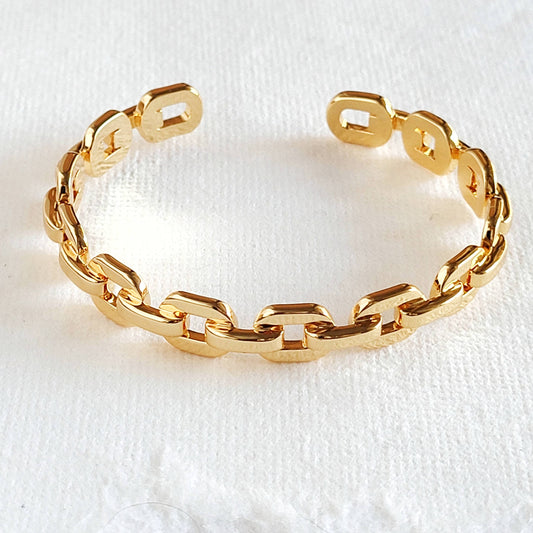 Gold plated 18k links cuff bangle bracelet #BX04