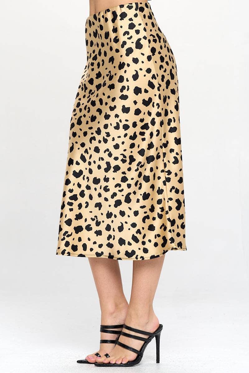 Animal Print Satin Midi Skirt (Made in USA)