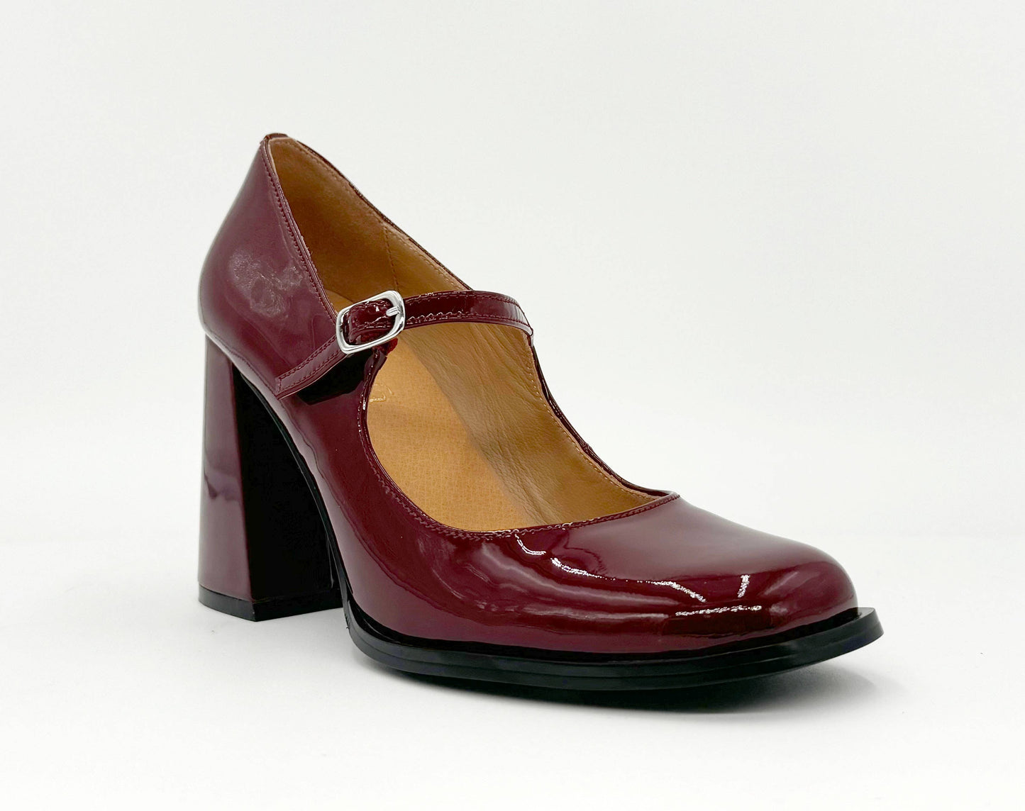 Jackie MaryJane Burgundy Patent Leather Heel