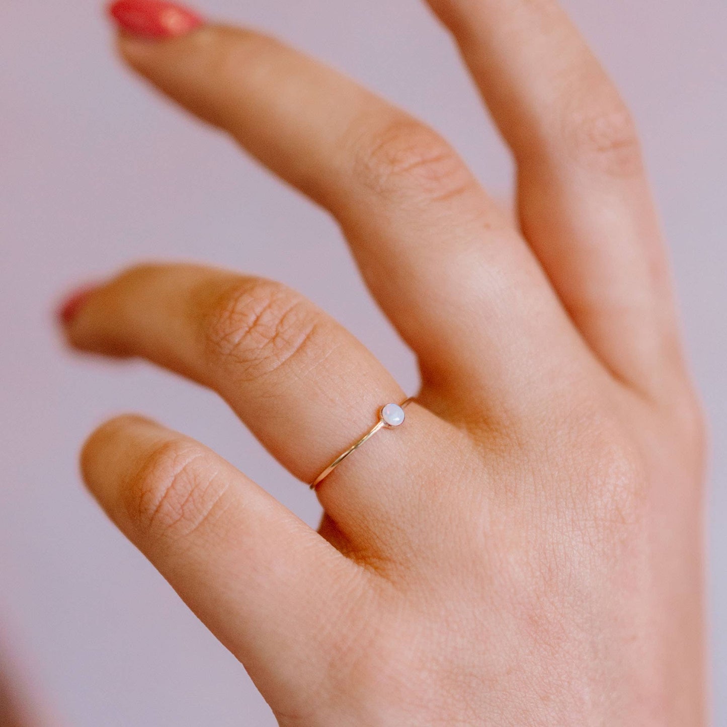 Tiny Australian Opal Gemstone Micro Dot Stacking Ring