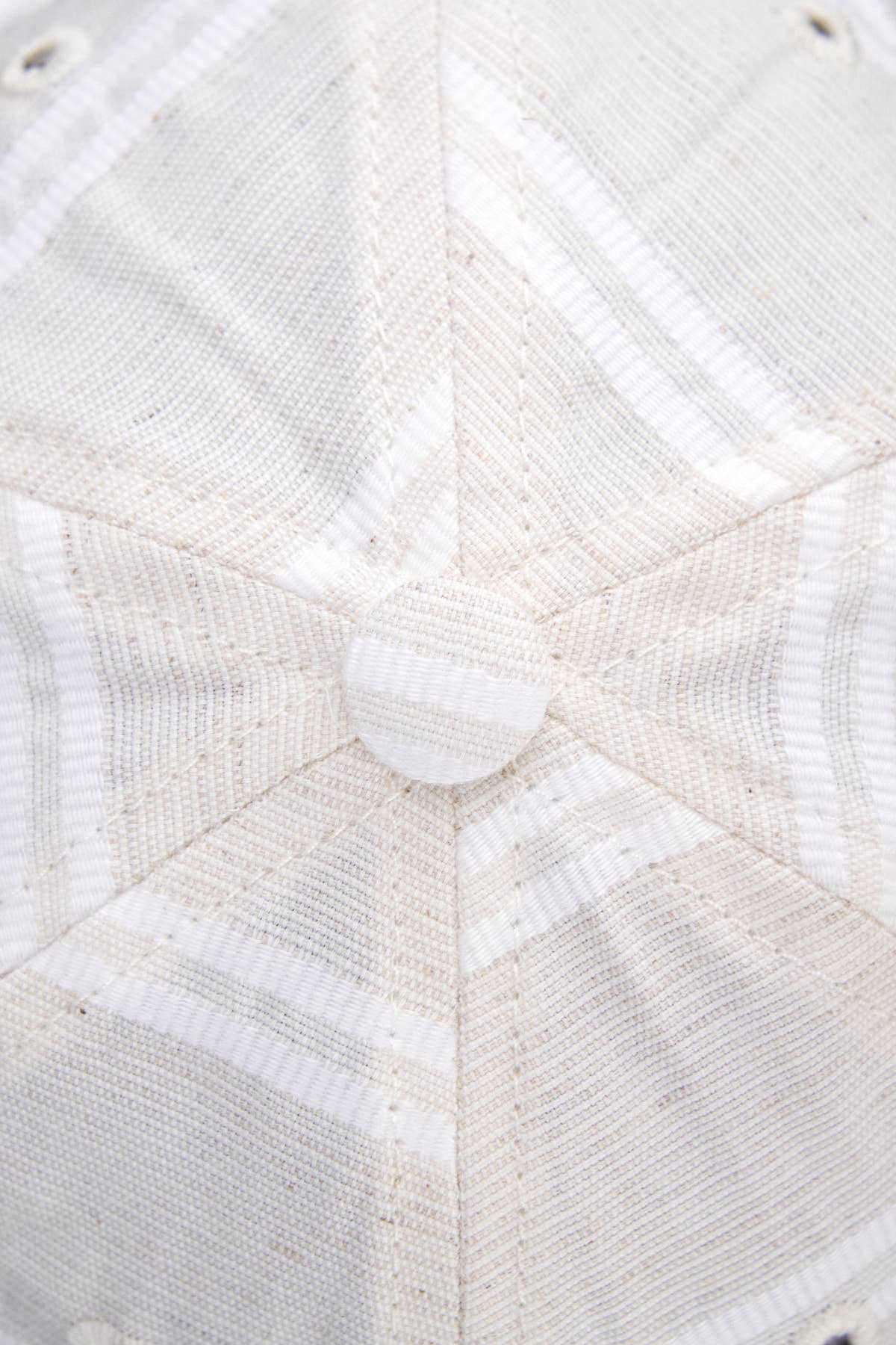 6 Panel NY Made "BALLPARK" Japanese Linen Stripe Cap - WHITE