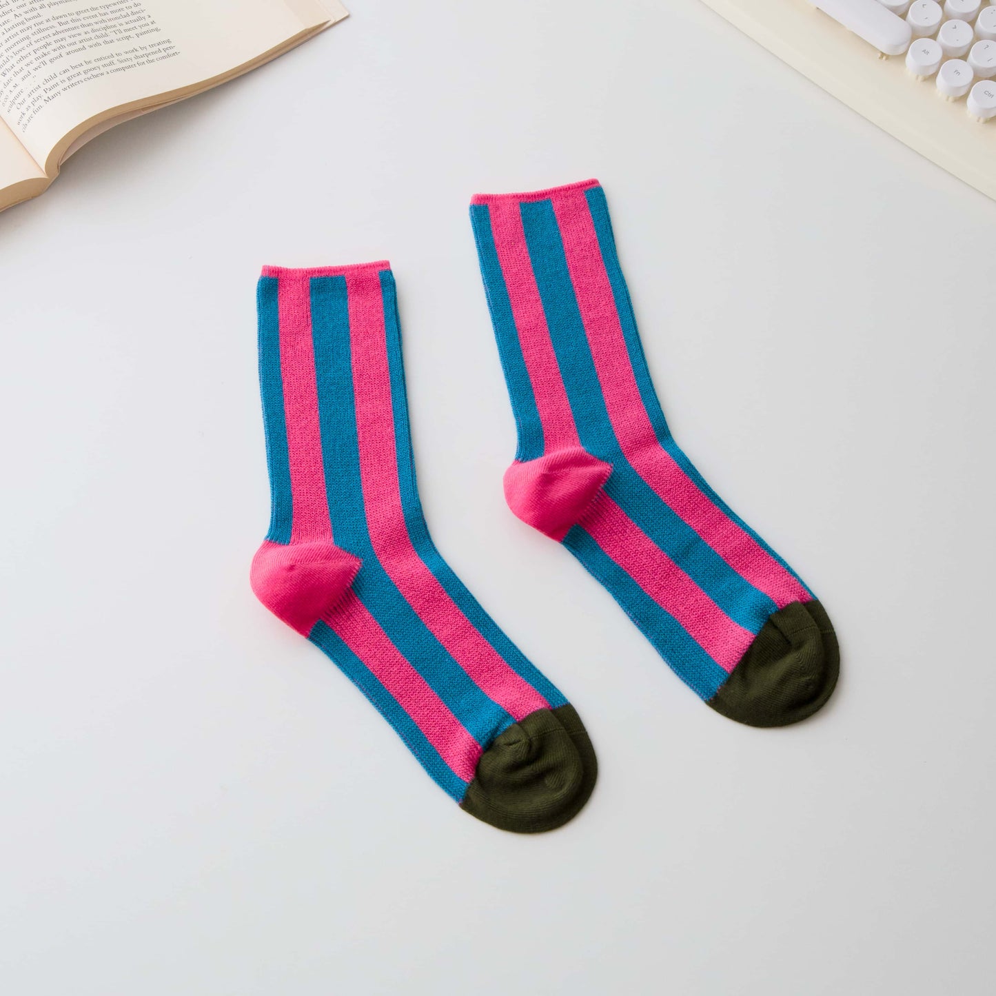 Cotton Striped Crew Socks – Contrast Toe