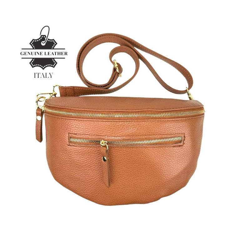 Large Italian Leather Waist/Crossbody Bag with Front Pocket