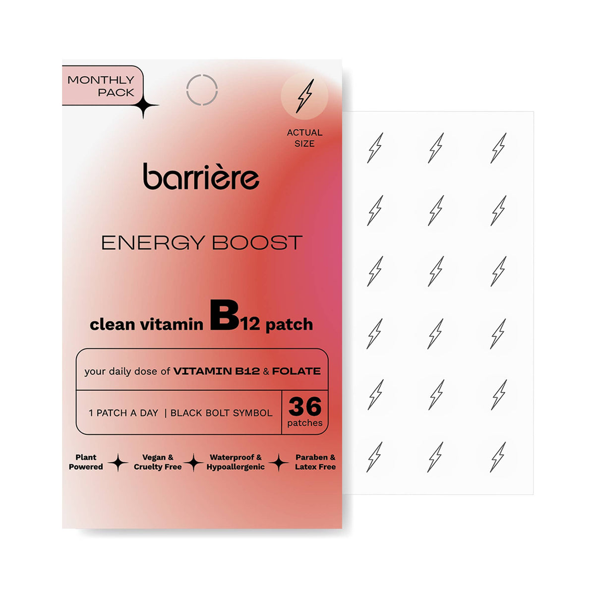 ENERGY BOOST clean Vitamin B12 patch 36pk- lightning bolt