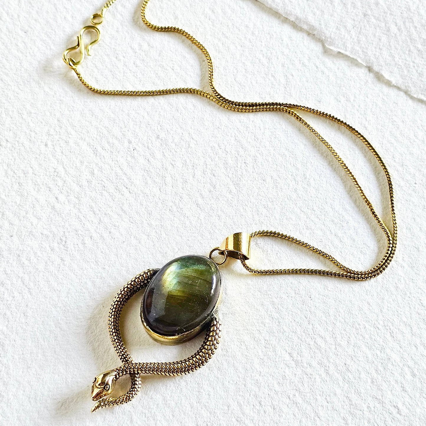 Brass Labradorite Snake Pendant Charm Necklace designer