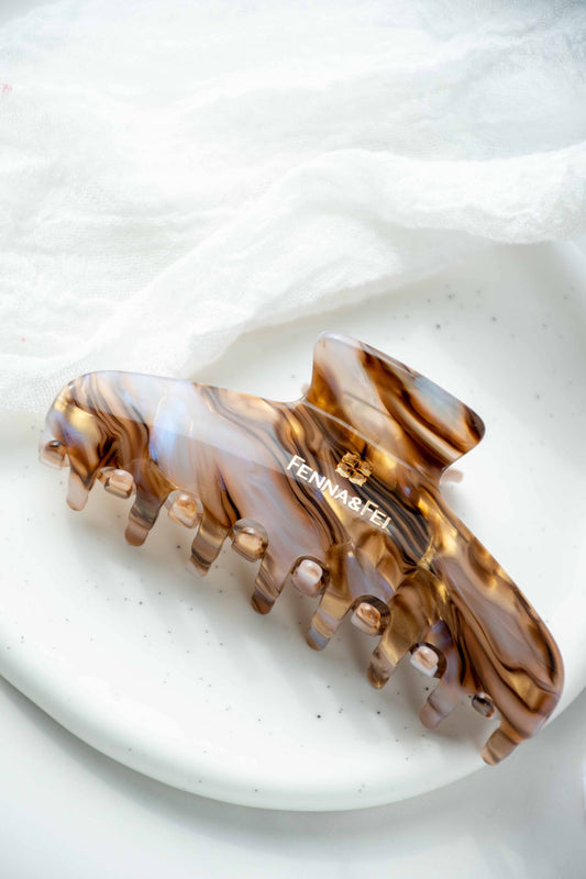 Glamour Grip Wave Claw in Ametrine | Bronze Gold Lavender | Italian Acetate Tortoise Shell Large Hair Clip