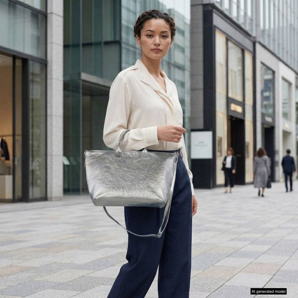 Italian Genuine Metallic Suede Top-Handle Bag 112334