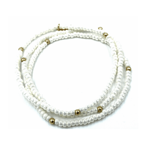 #E - OG Classic Bracelet Stack in Pearl White + Gold Filled