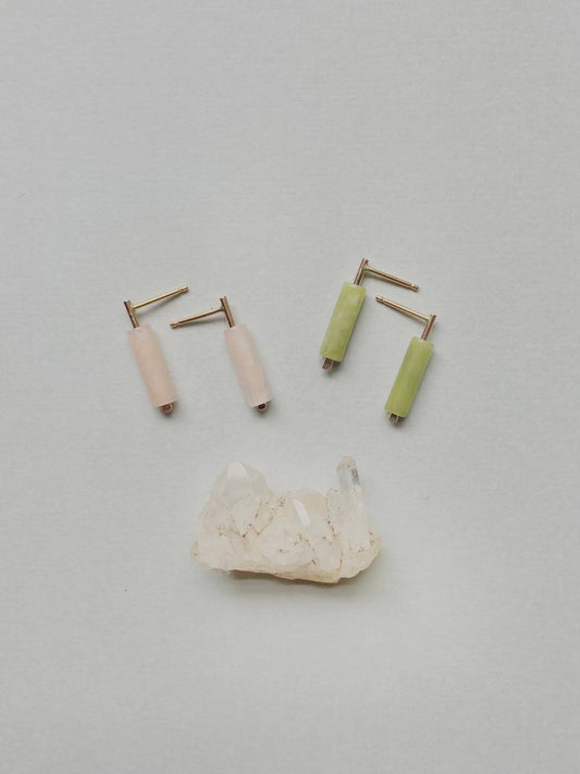 Channel Earring - Minimal Drop Stud with Gemstones in Gold