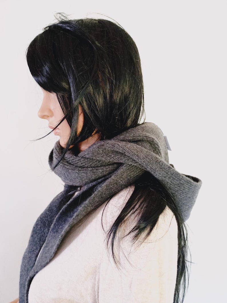 Knitted Hooded Scarf for Women, Cashmere Merino Blend, Cozy Winter Hood Wrap