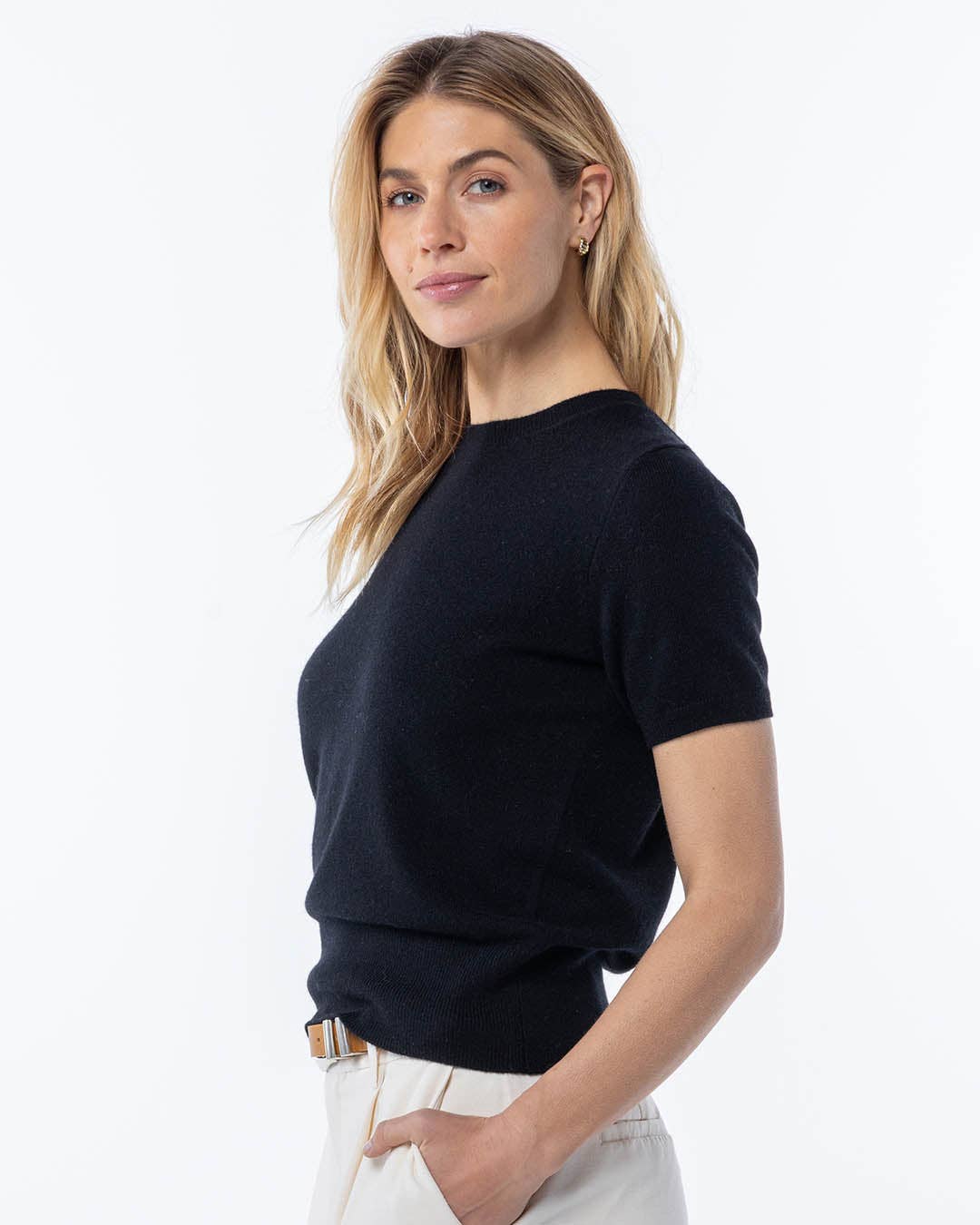 Short Sleeve Cashmere Crew | Black