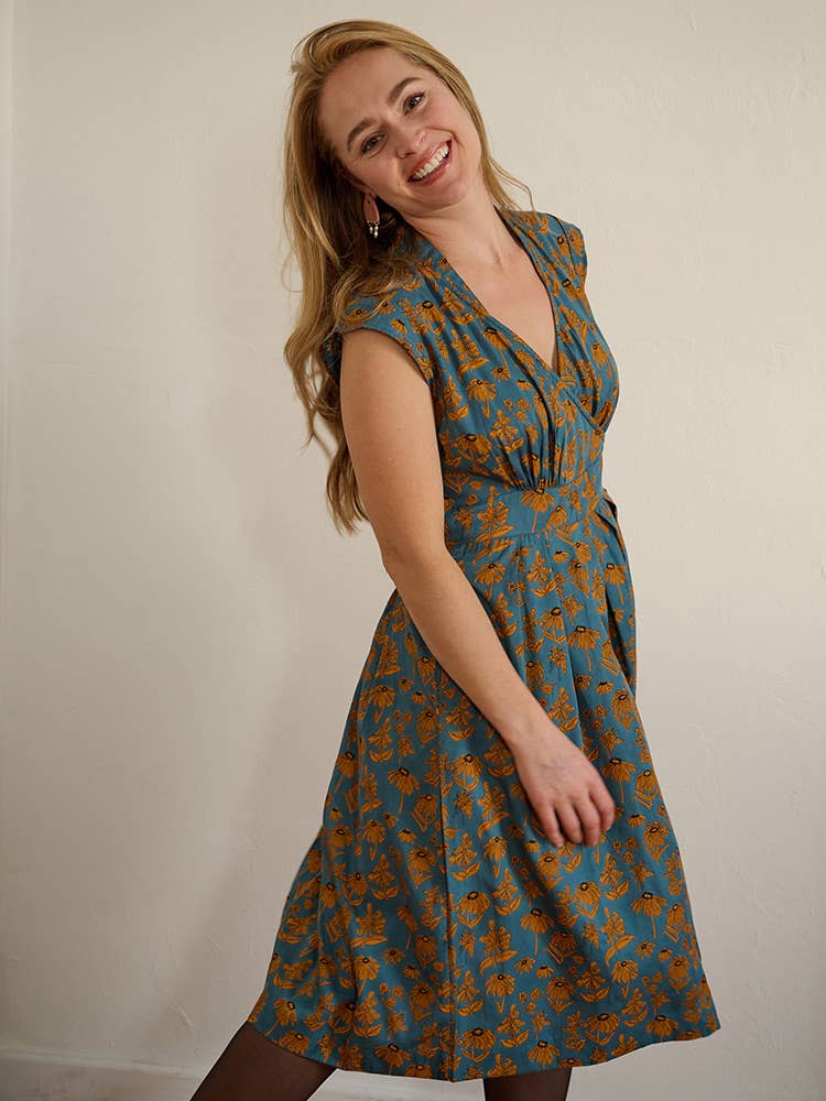 Lucille Dress Teal Floral