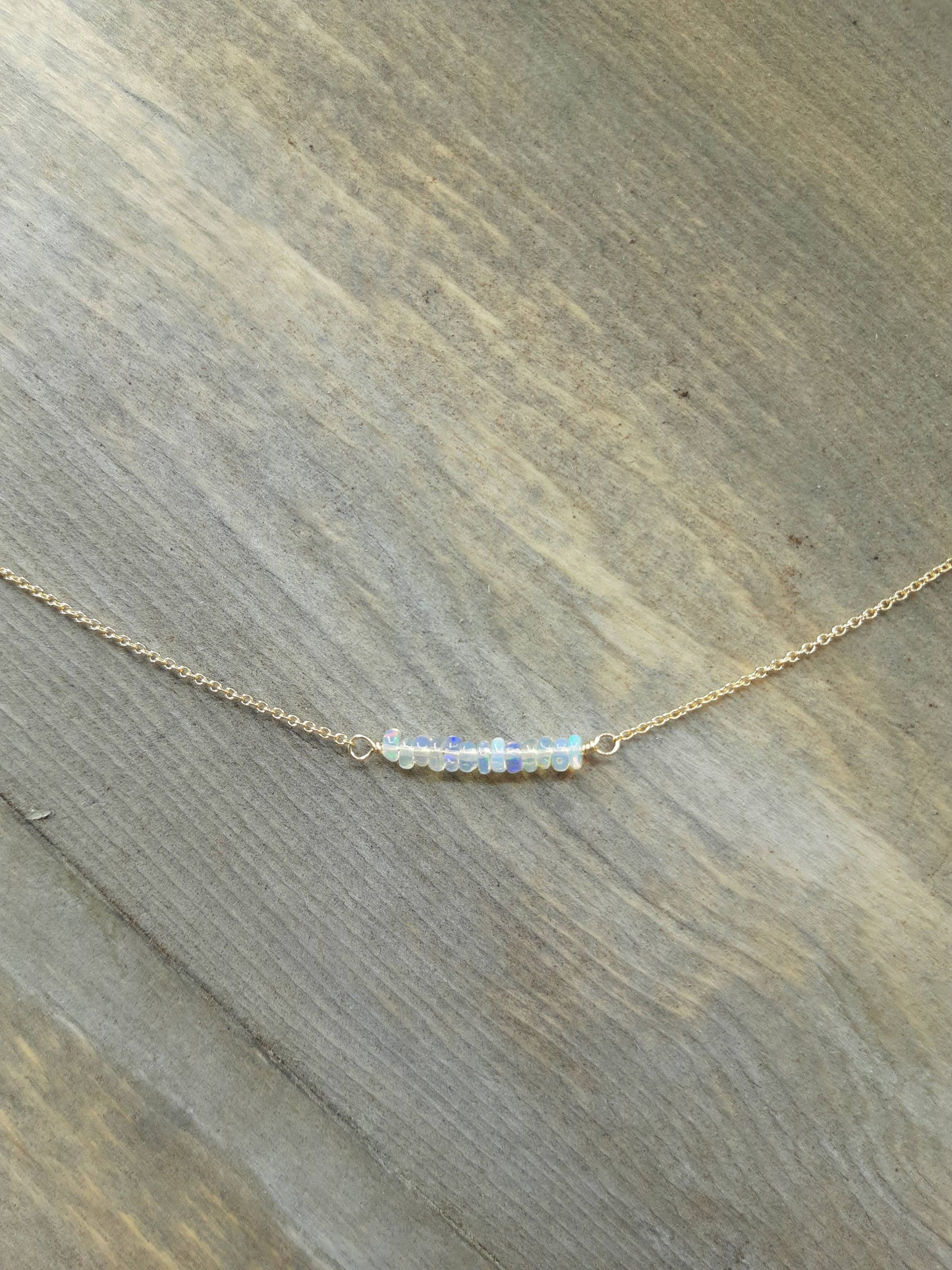 White Opal Beaded Bar Necklace | 14K Gold-Fill