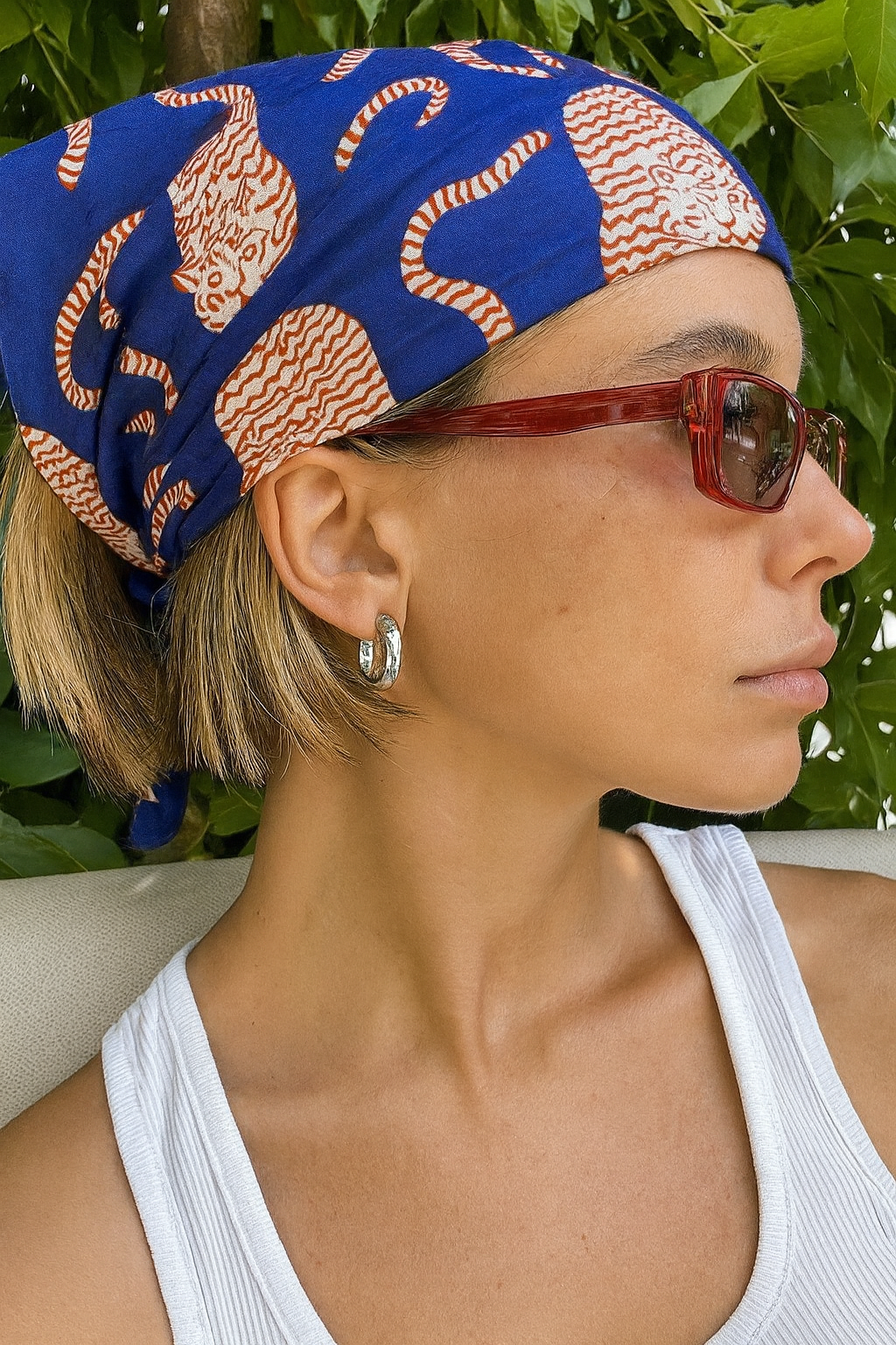 Blue Roaming Tigers Block Print Bandana