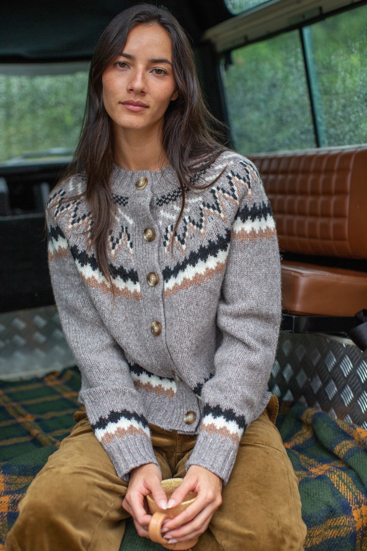Marea New England Fair Isle Cardigan - Mushroom Heather