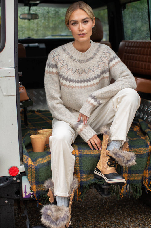 Marea New England Fair Isle Crew | Ivory Heather