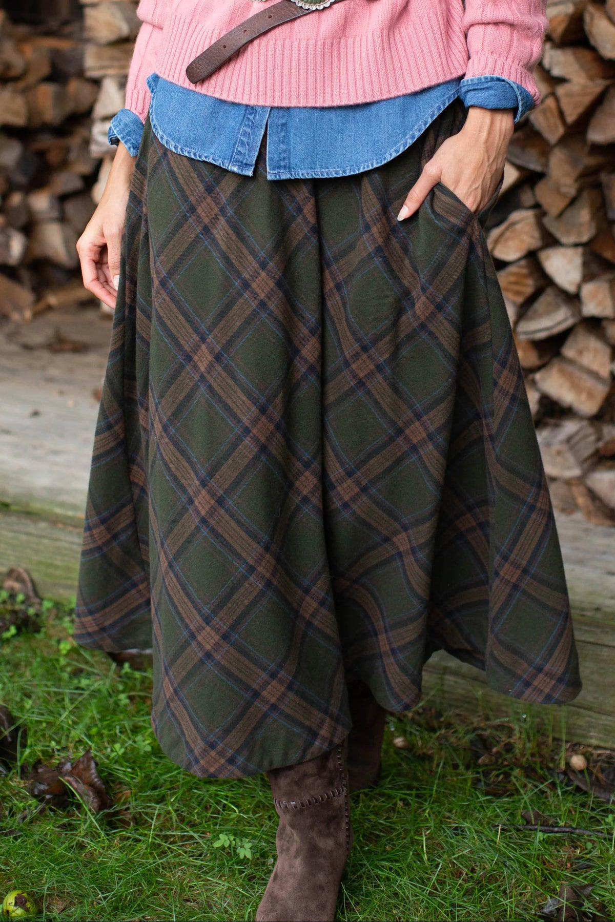 Marea Charlotte Skirt | Hunter Plaid