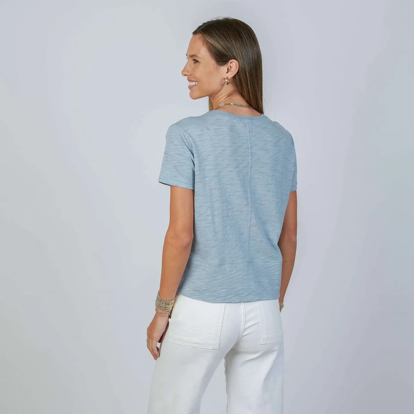 Celia Perfect Length Tee | Dusty Blue