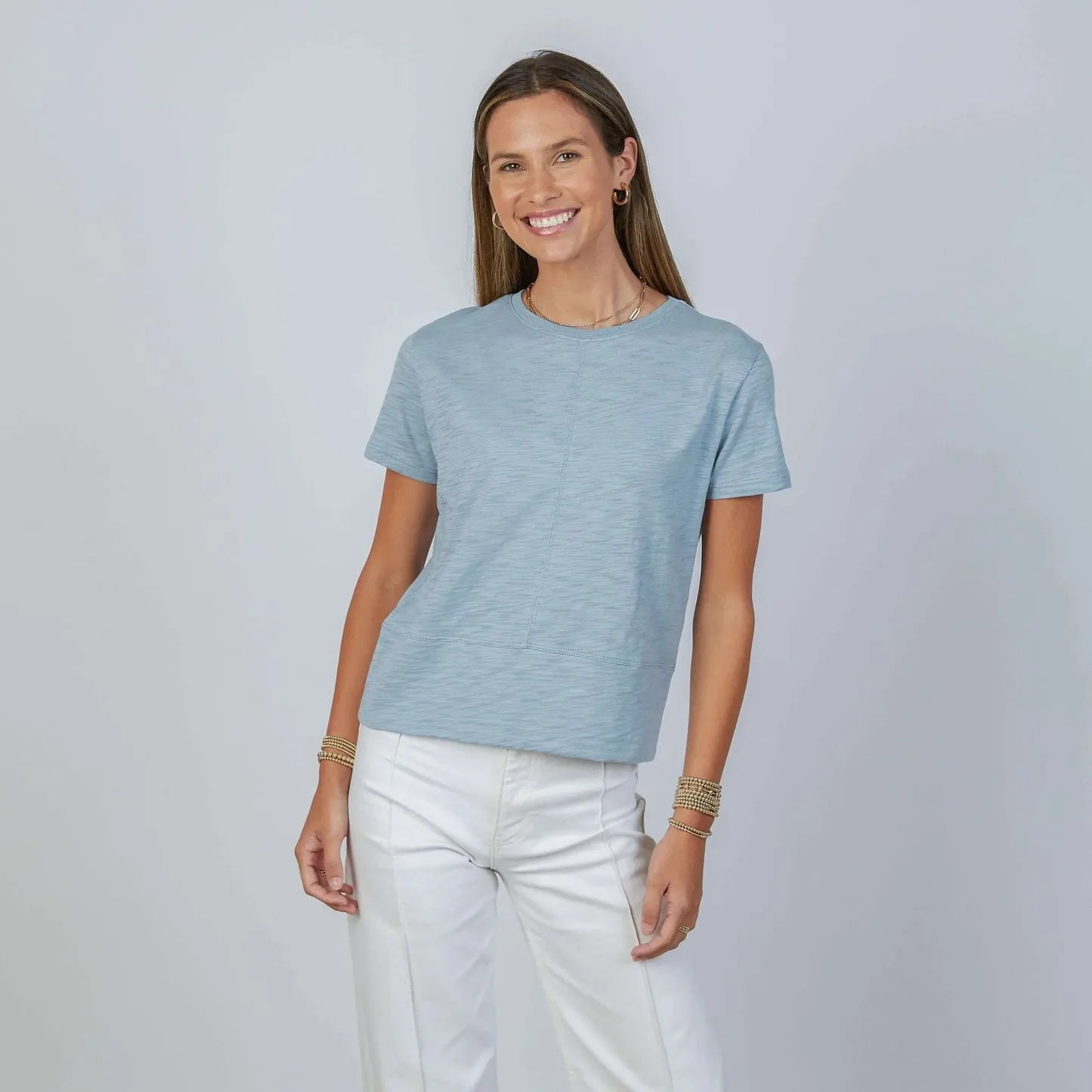 Celia Perfect Length Tee | Dusty Blue