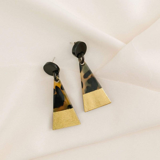 Gold Dipped Tortoise Triangle Earrings