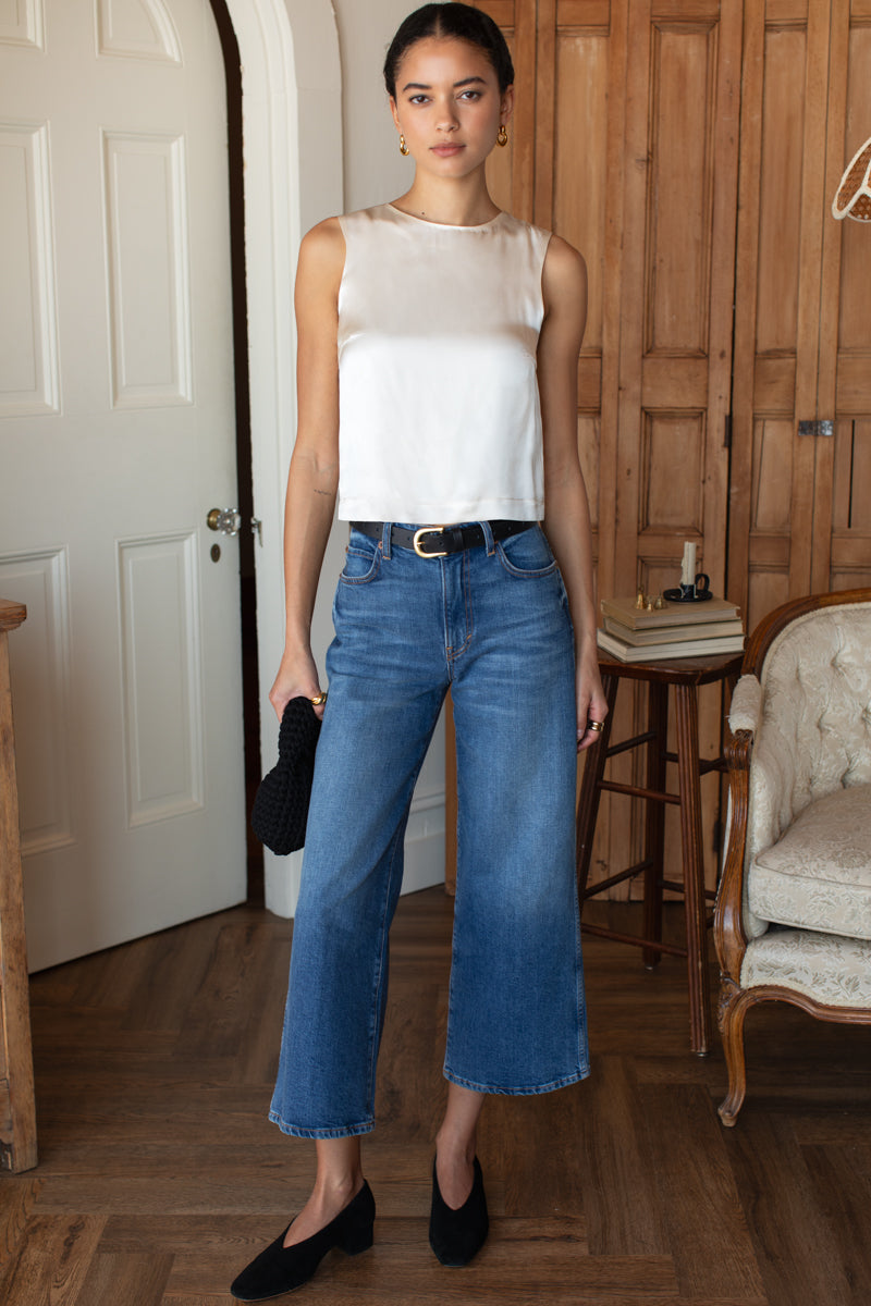 Jeanne Top | Antique White Silk