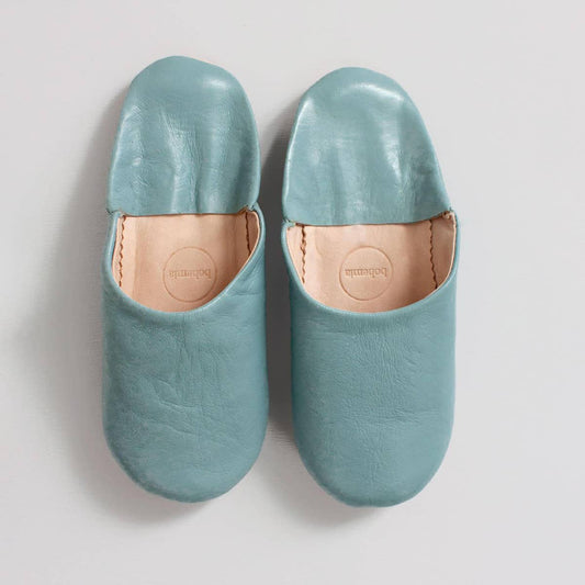 Moroccan Leather Slippers | Aqua