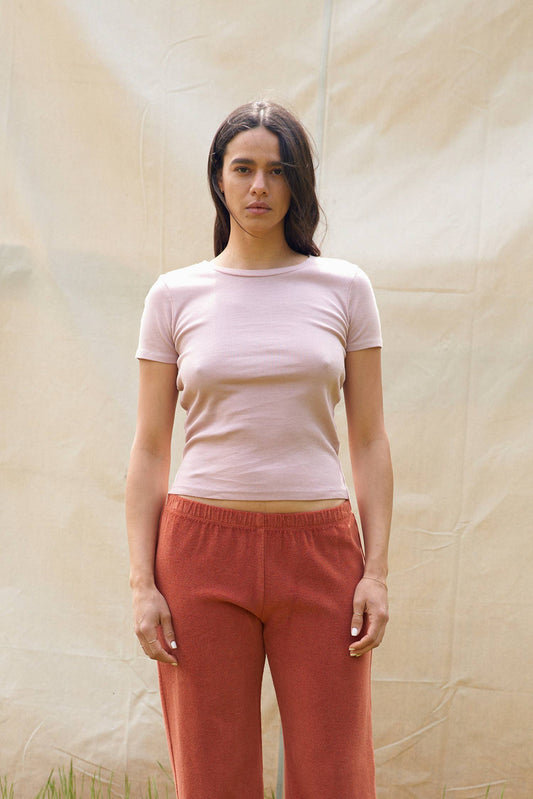 Recycled Organic Cotton Ribbed Crew Tee | Rose