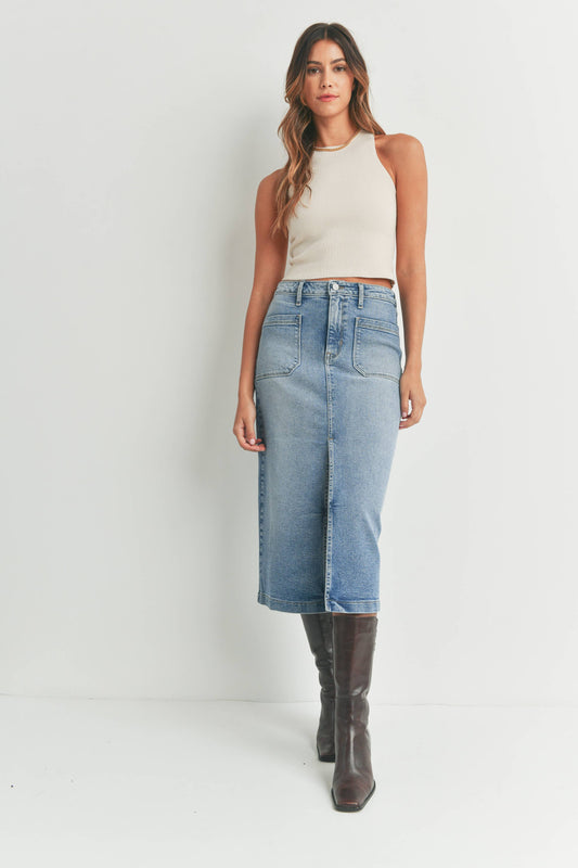 Kerry Utility Pocket Midi Denim Skirt