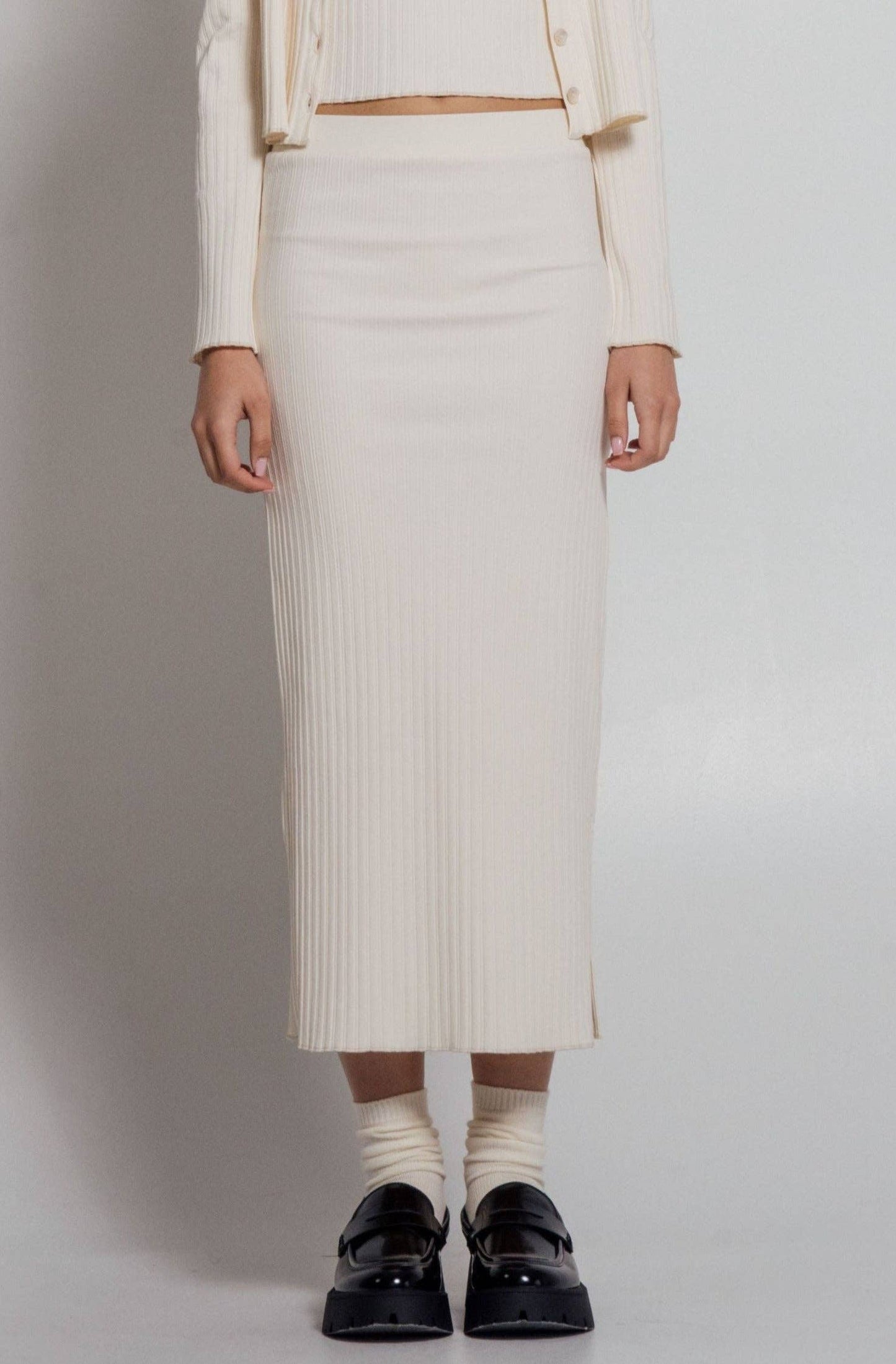 Organic Cotton Rib Knit Midi Skirt | Ivory