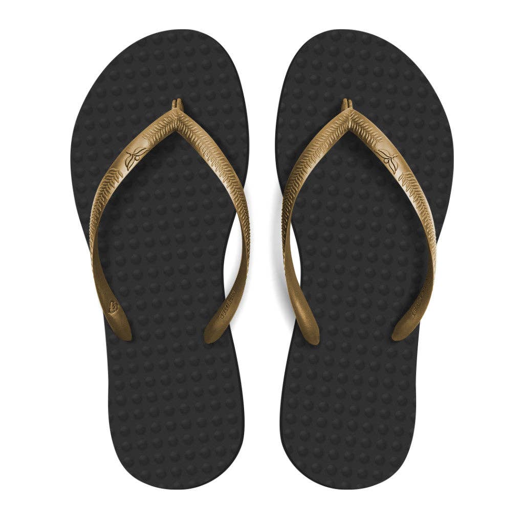 Sustainable Flip Flops Recycled | Black & Golden Straps