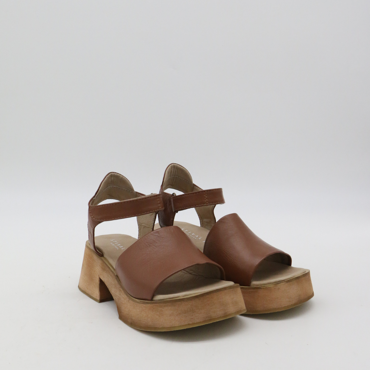 Tribe clog-inspired platform strap-on sandals in tan leather