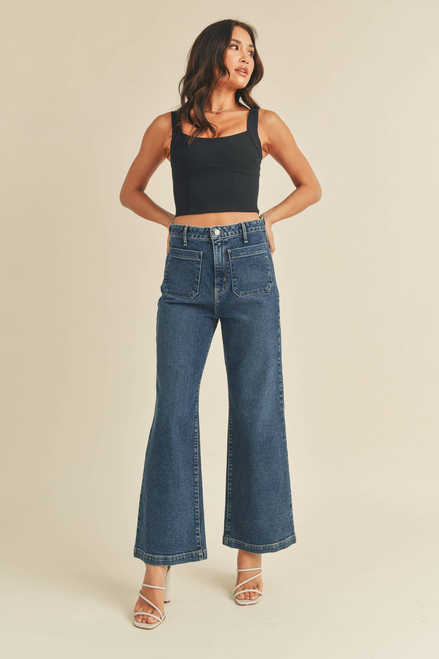 Patch Pocket Wide Leg Jeans