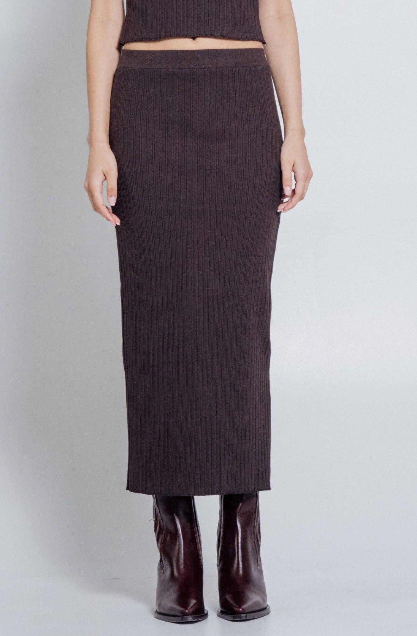 Organic Rib Knit Midi Skirt | Hickory