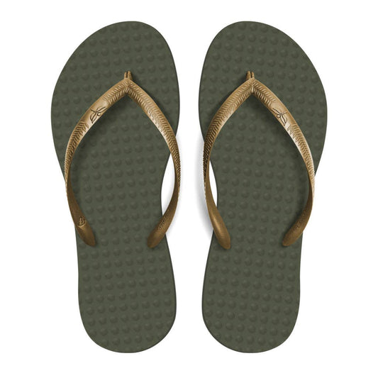 Sustainable Flip Flops Olive Green & Golden Straps