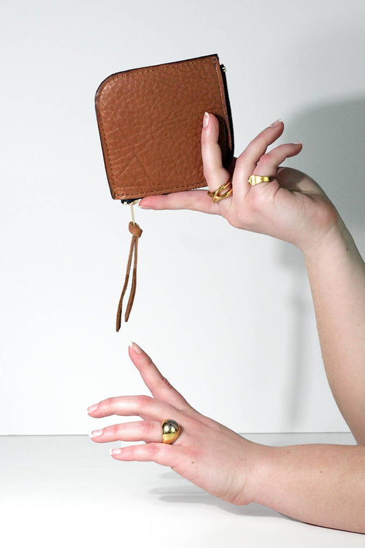 Square Leather Pouch, Minimal Modern Zippered Coin Bag